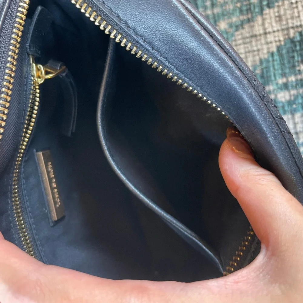 Tory Burch Kira Diamond Quilt Camera Crossbody Bag‎ Black Leather Gold Chain